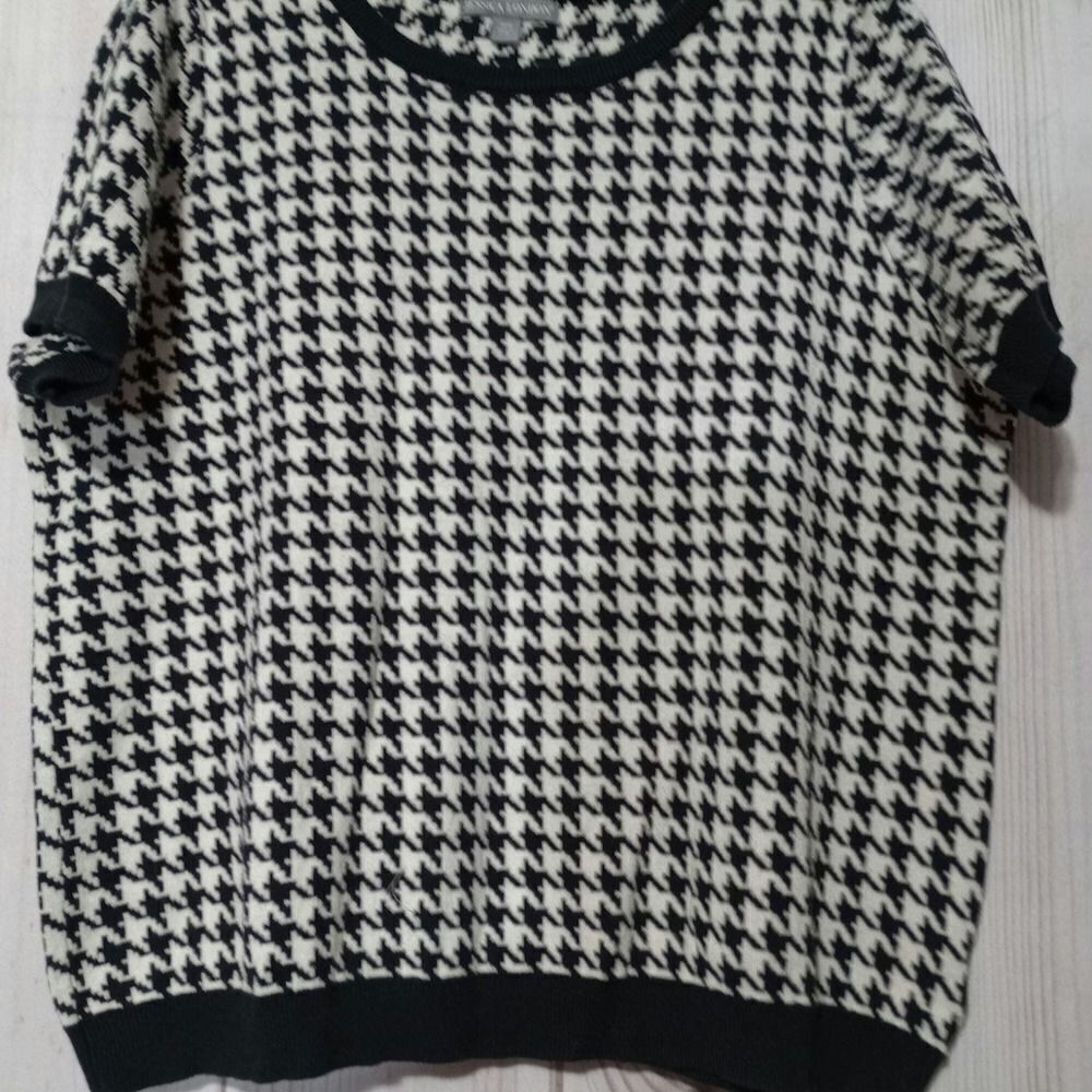 Jessica London Womens Houndstooth Short Sleeve Sweater Black White 18/20